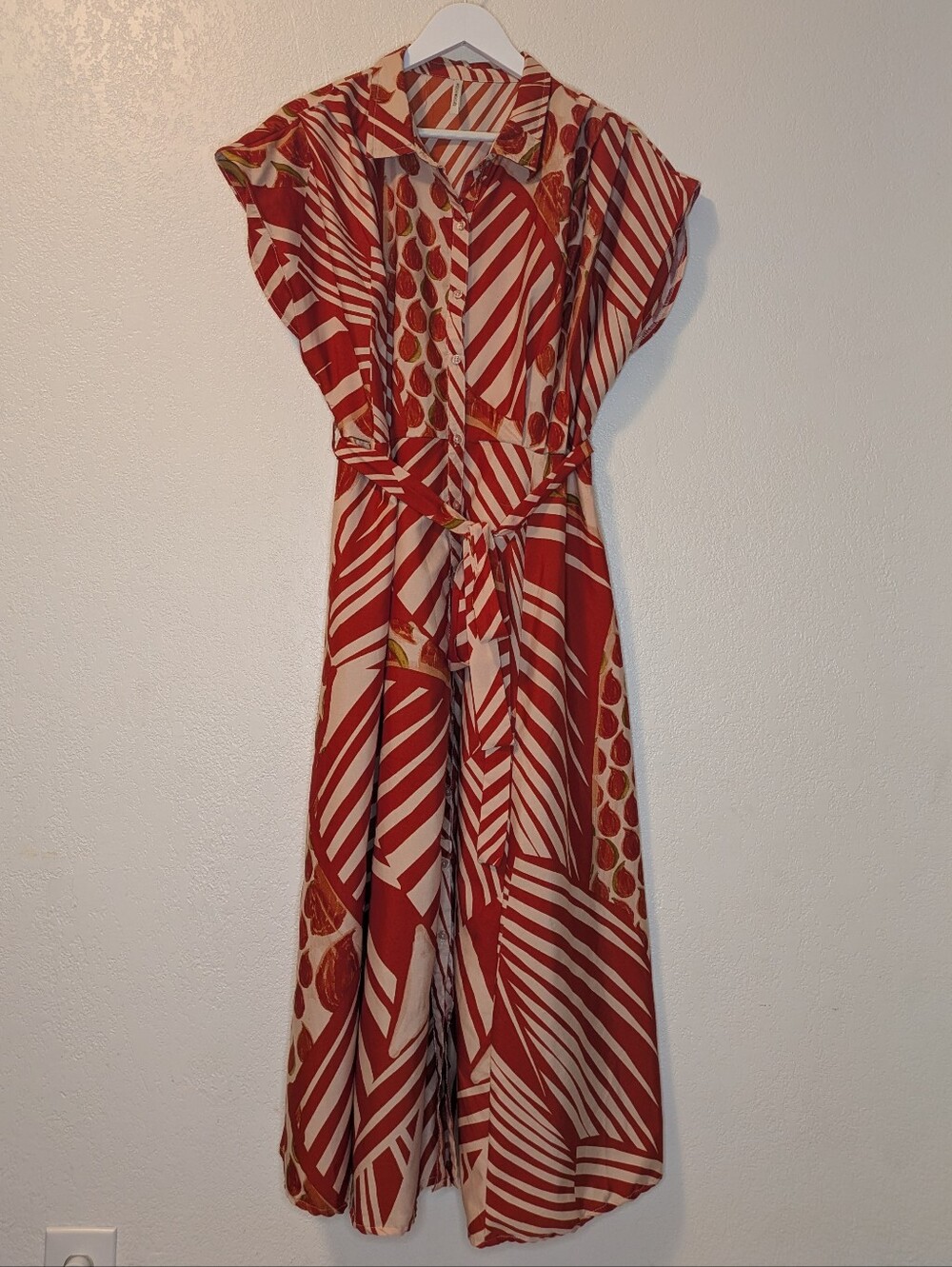 Moon Orchid Red & Cream Patterned Midi Dress